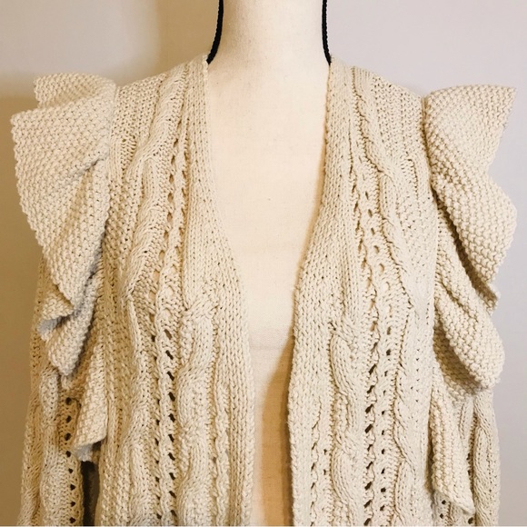 Universal Thread Open Cardigan Cable Knit Ruffle Sweater Size Medium - Picture 11 of 14